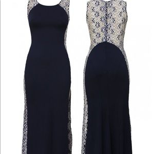 Dear Lover Lace Side and Back Maxi Navy Blue.